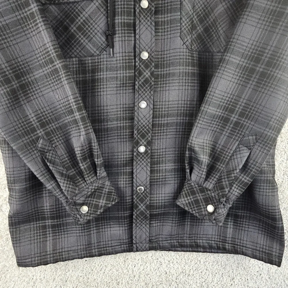 Dickies Hooded Jacket Gray Plaid Fleece Lined Flannel Hooded Snap Mens Medium